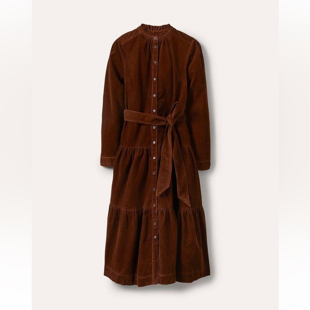 Boden Copper Brown Ellen Tiered Shirt Dress Belted Size 12P